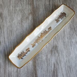 Vintage "Porcelaine de France" White Rectangular Hand Painted Olive Dish